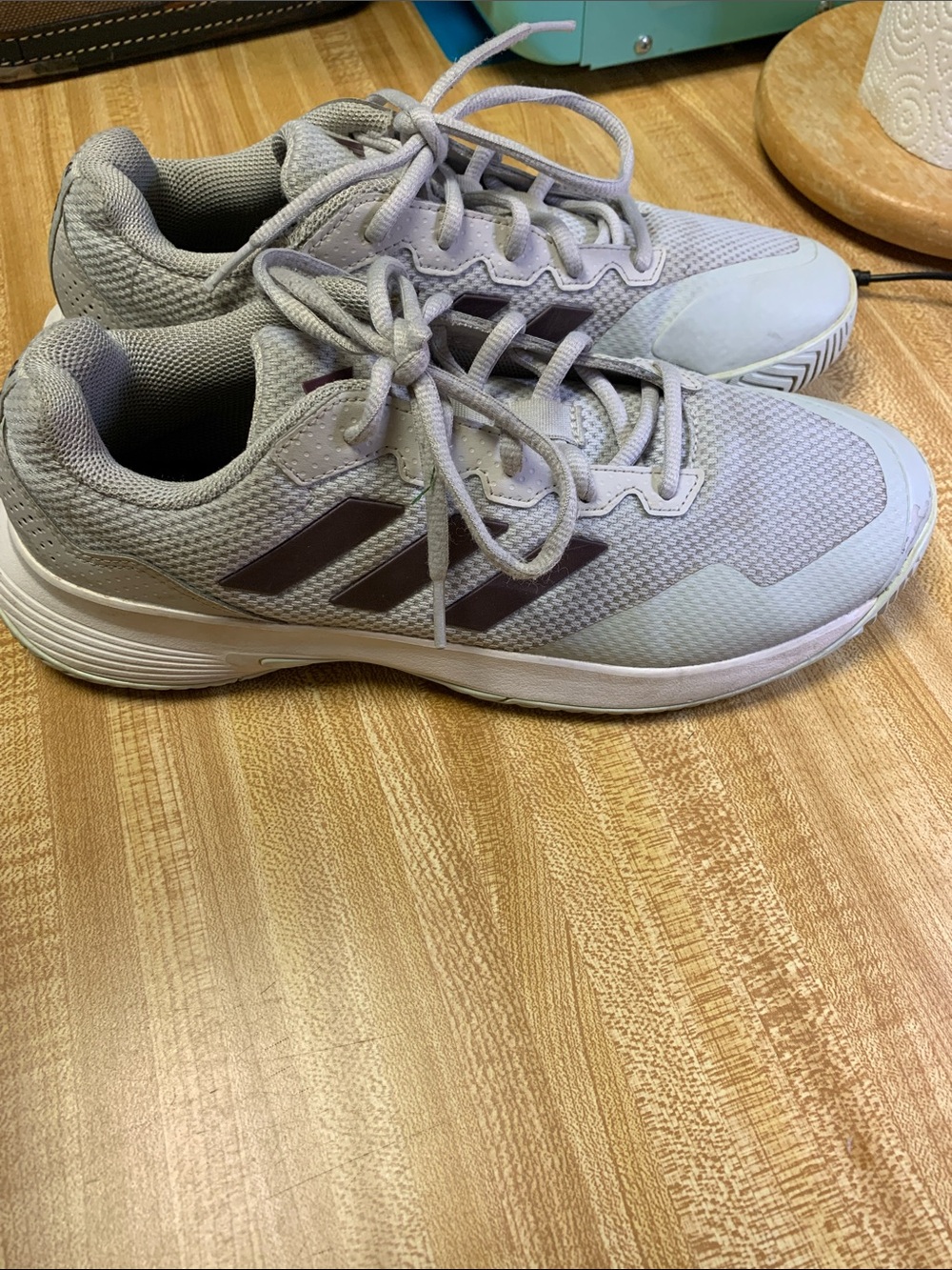 adidas Women's Light Gray GameCourt 2 Athletic Sneakers with Plum Stripes